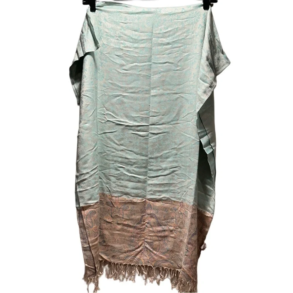Elegant Shawl in Light Mint & Cream - Versatile Wrap, Scarf, or Veil, Soft Rayon